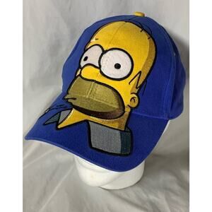 Vintage RARE Homer Simpson Calhoun Matt Groening Strap Cap Hat Blue Big Face EUC